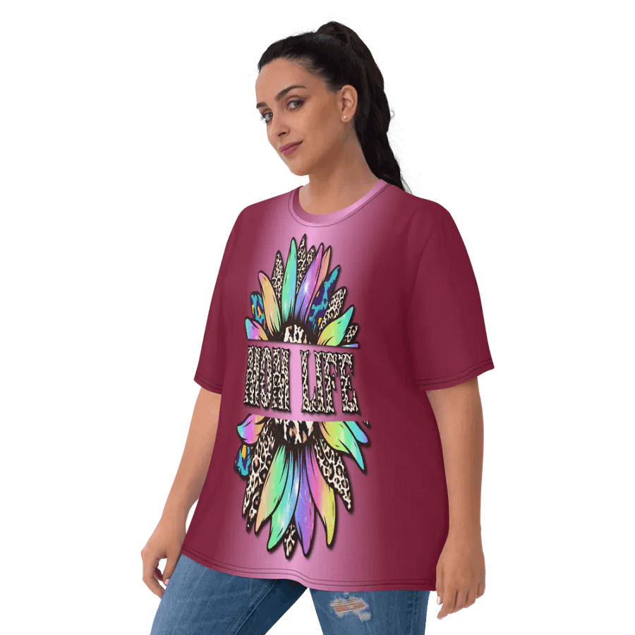 Leopard Rainbow Sunflower Mom Life All Over Print T-shirt product image (3)