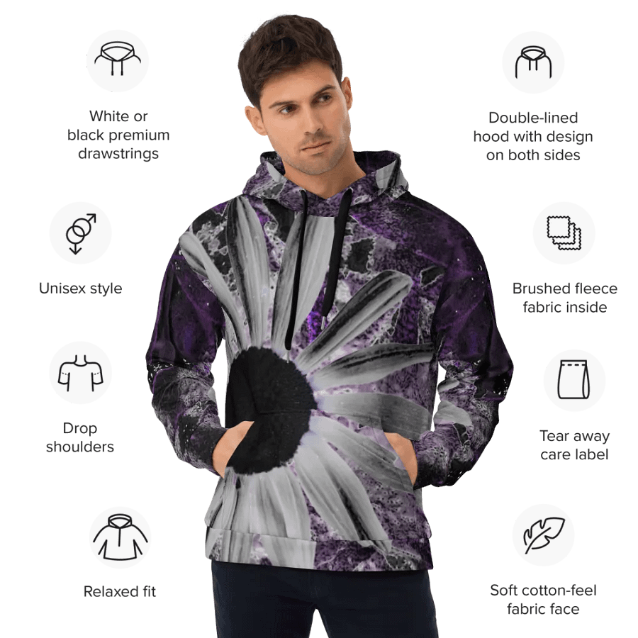 Abstract Dark Daisy Flower Unisex Pull Over Hoodie product image (1)