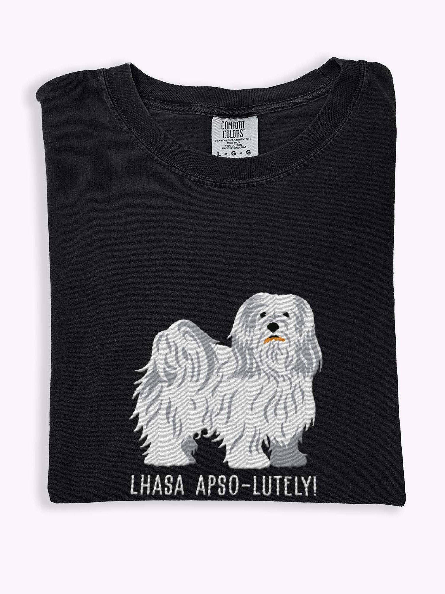 Lhasa Apso-lutely T-Shirt(Embroidered) of a Lhasa Apso(White) product image (1)