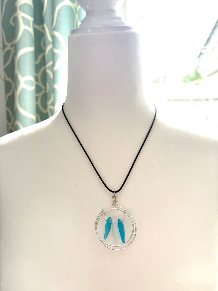 MFD-00224 | Ocean Wings | Aqua & Frosted Sea Glass Pendant Necklace | Handmade Coastal Charm Jewelry by Monique Faella Designs™ product image (2)