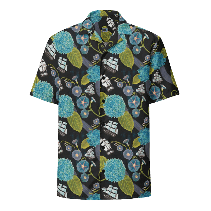 Men's | Seafarer’s Bloom | Tall Ships & Blue Hydrangeas Hawaiian Shirt – Nautical & Bold product image (2)