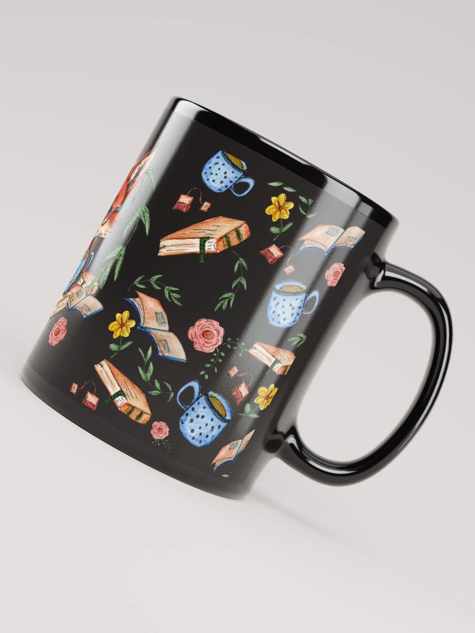Tea Time Fox Black Mug product image (5)