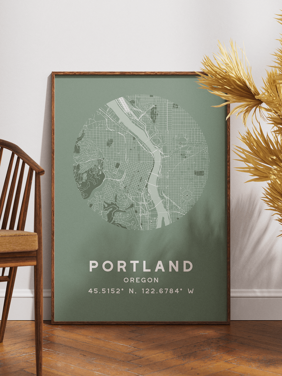 Portland Street Map Poster – Sage Green Minimalist Circular City Art product image (1)