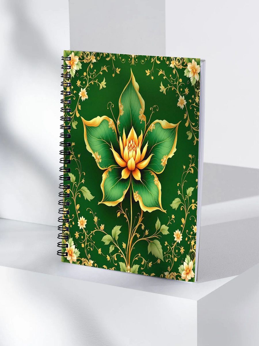 Emerald Jasmine Bloom Spiral Notebook – Elegant Green & Gold Floral Design product image (4)