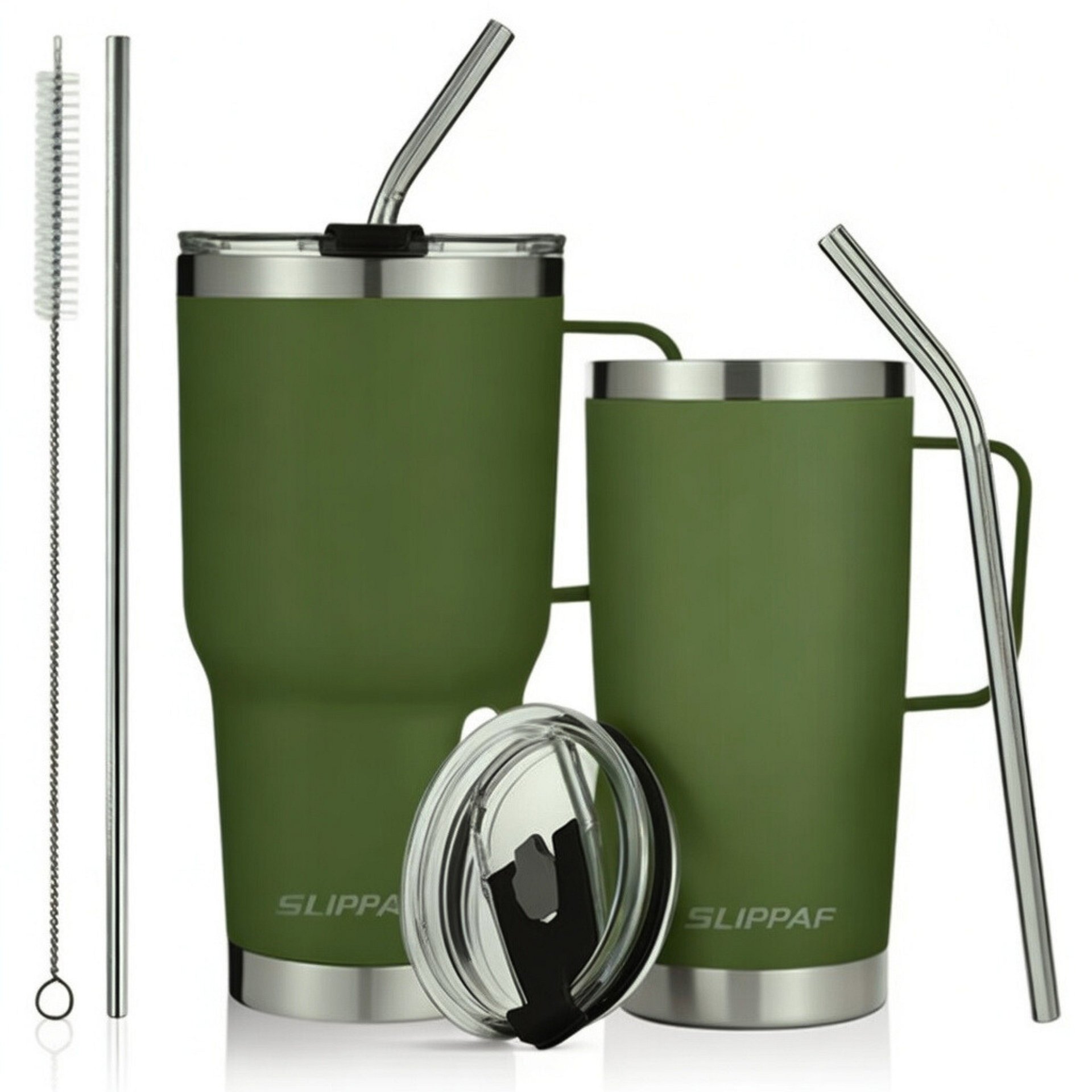 2 pack Tumbler 20 + 30 Oz With Handle, Lid and Straw (Green) product image (1)