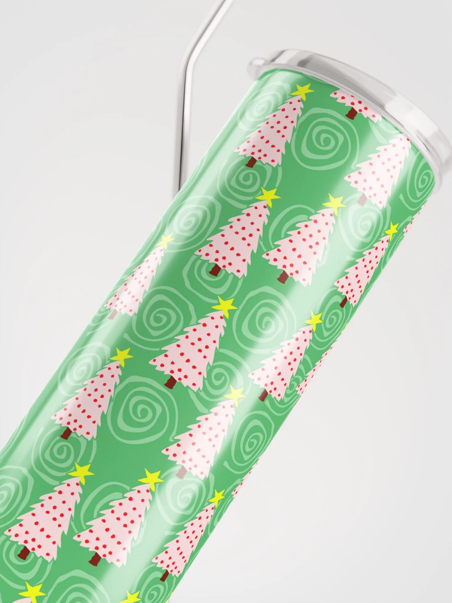 Pink Christmas Trees on Green Spirals Stainless Steel Tumbler with Straw product image (11)