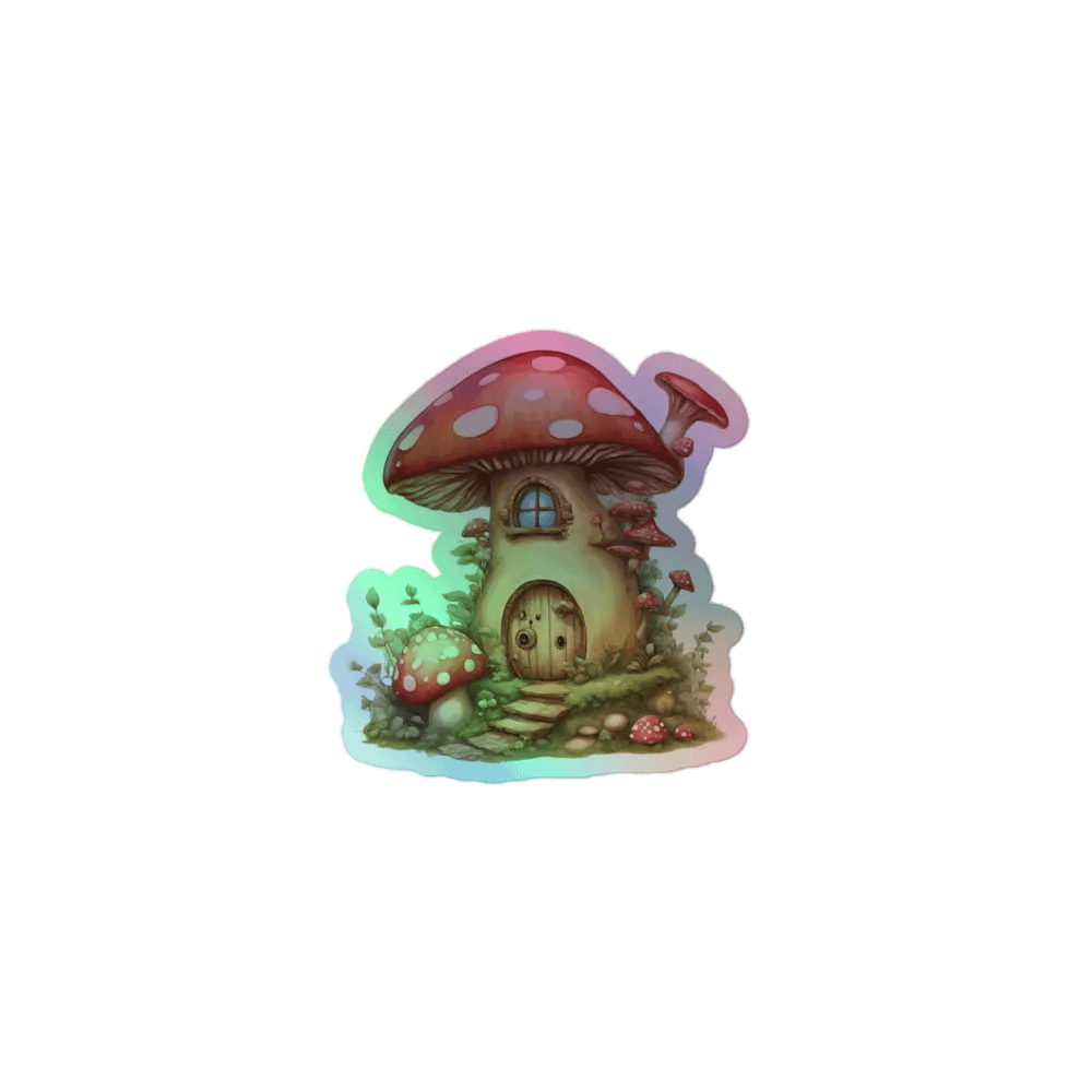 Enchanted Mushroom House Holographic Sticker product image (1)