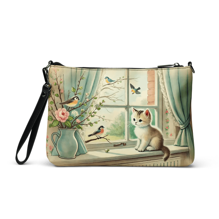 Charming Kitten and Birds Crossbody Bag - Vintage-style Purse product image (3)