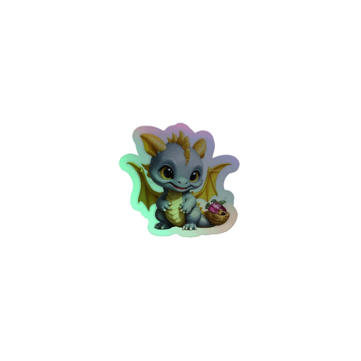 Cute Gray and Yellow Baby Dragon Holo Sticker product image (1)