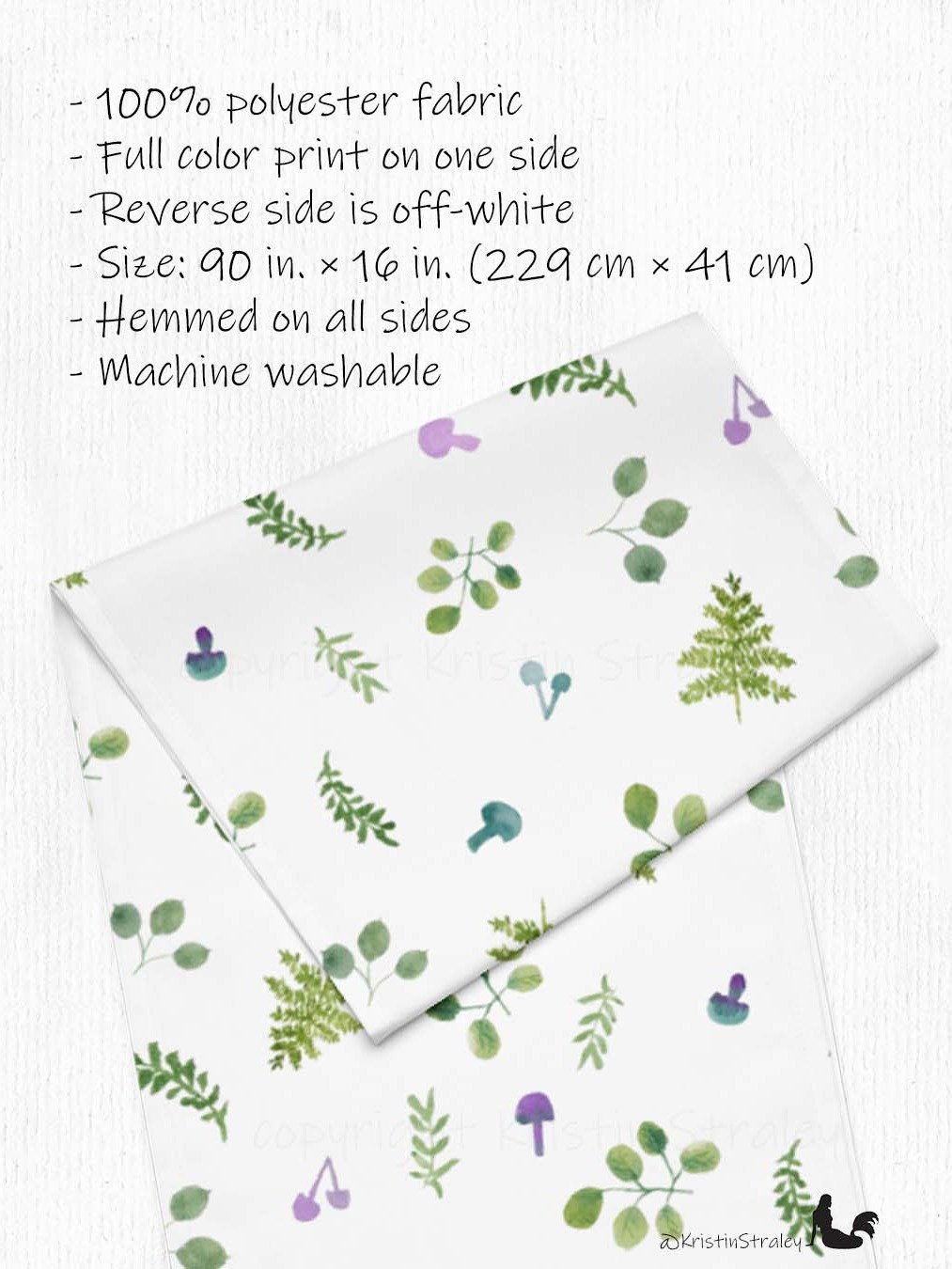 Woodland Ferns & Mushrooms White Table Runner product image (2)