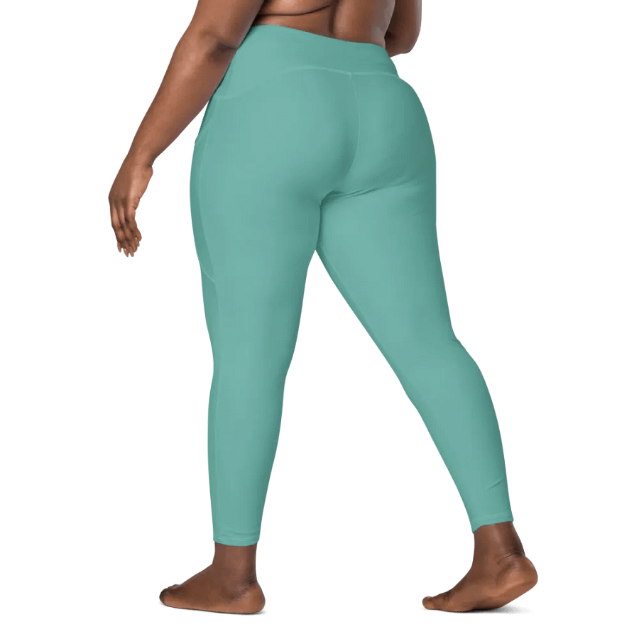 Plain Turquoise Green True Summer Women's High Waisted Premium Crossover Leggings with Pockets by Treasure Pie product image (9)