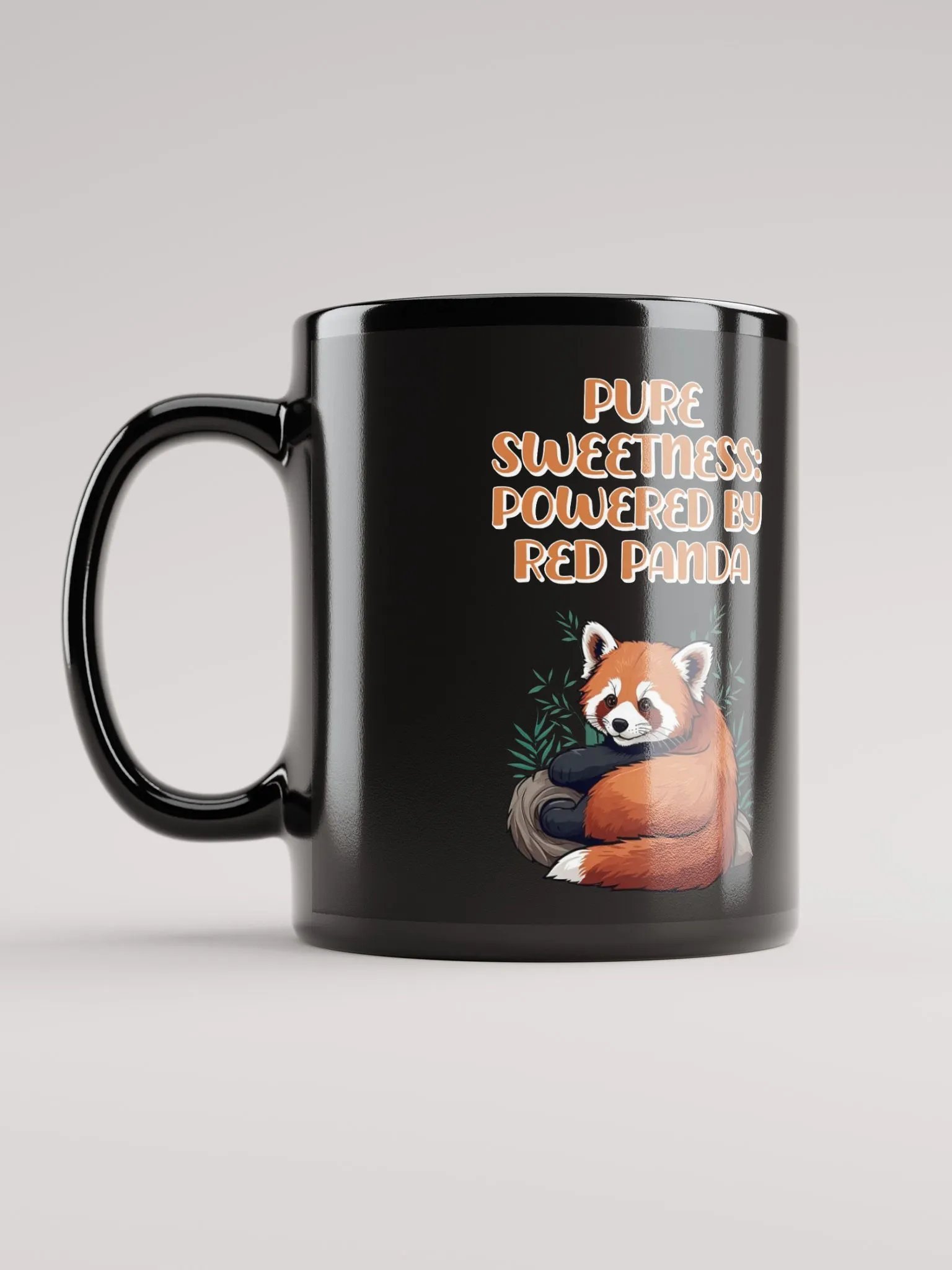 Pure Sweetness: Powered By Red Panda - Cute Animal Design Black Mug product image (12)