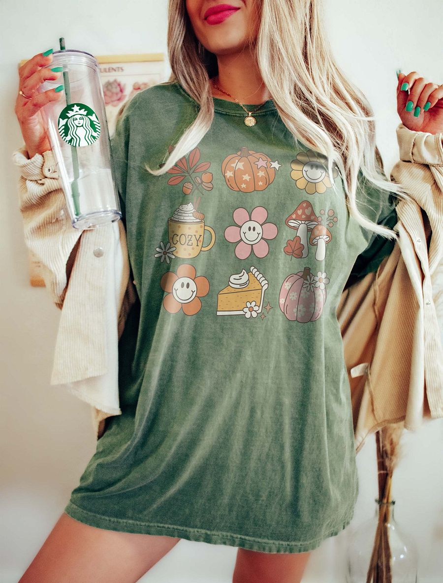 A Grid of Fall and Halloween Elements T-Shirt | Cute Fall and Halloween T-Shirt Design product image (15)
