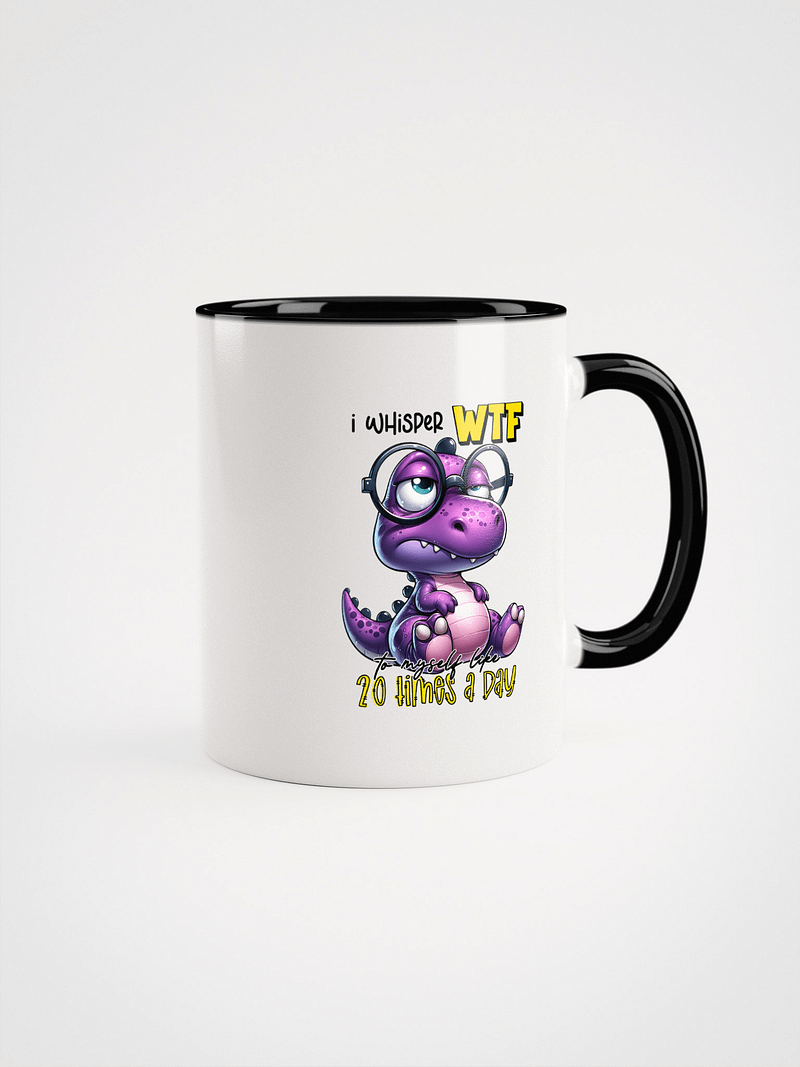 "I Whisper WTF" Ceramic Coffee Mug Featuring a Purple Dinosaur