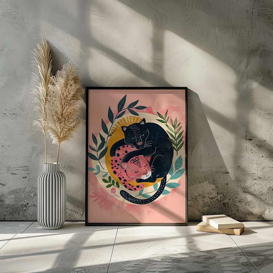 Yin-Yang Leopards Lover Felines Whimsical Art Print product image (9)