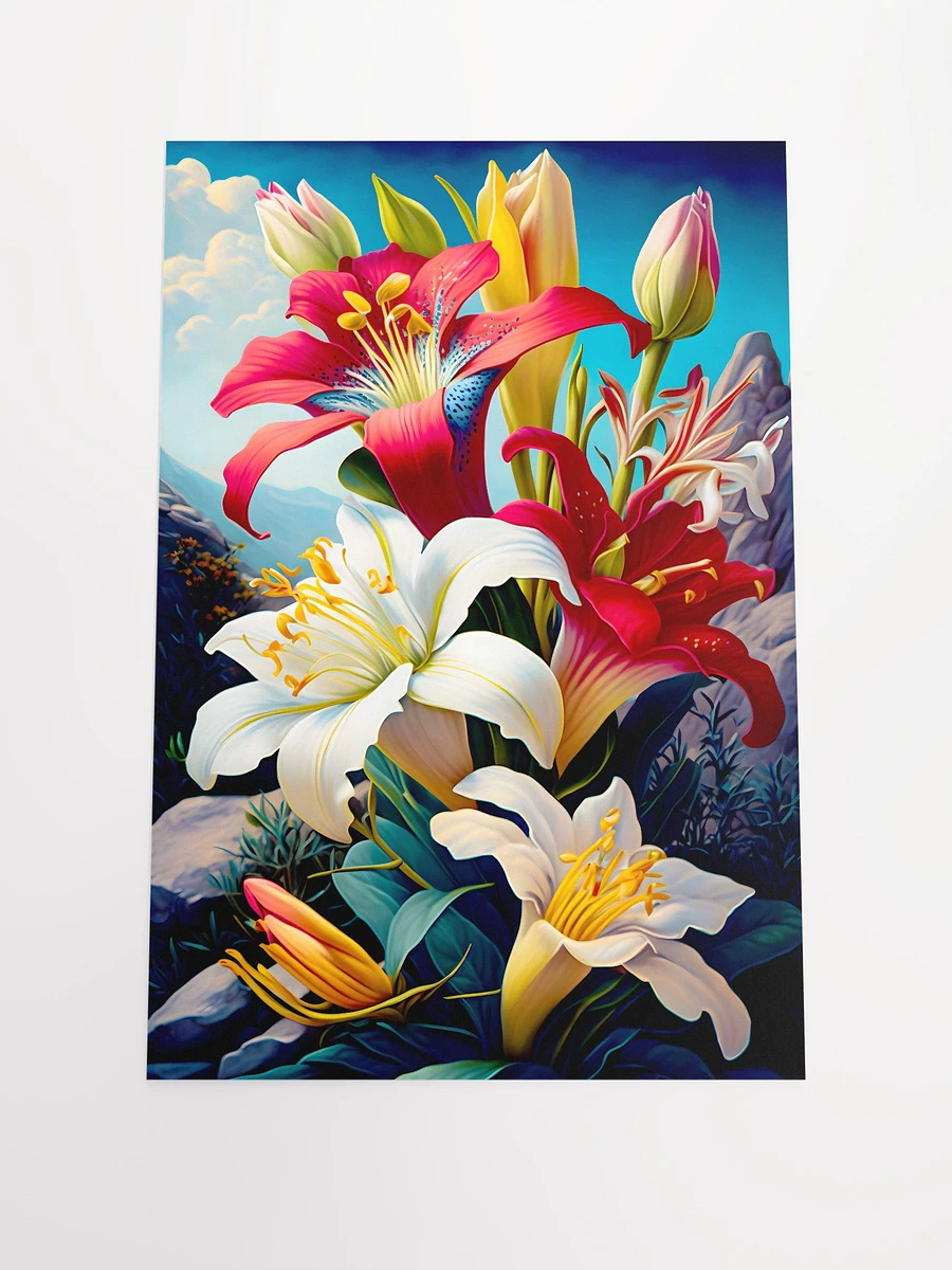 Lilies and Alstroemerias Flowers in White Red Yellow Sky Background Matte Poster product image (3)