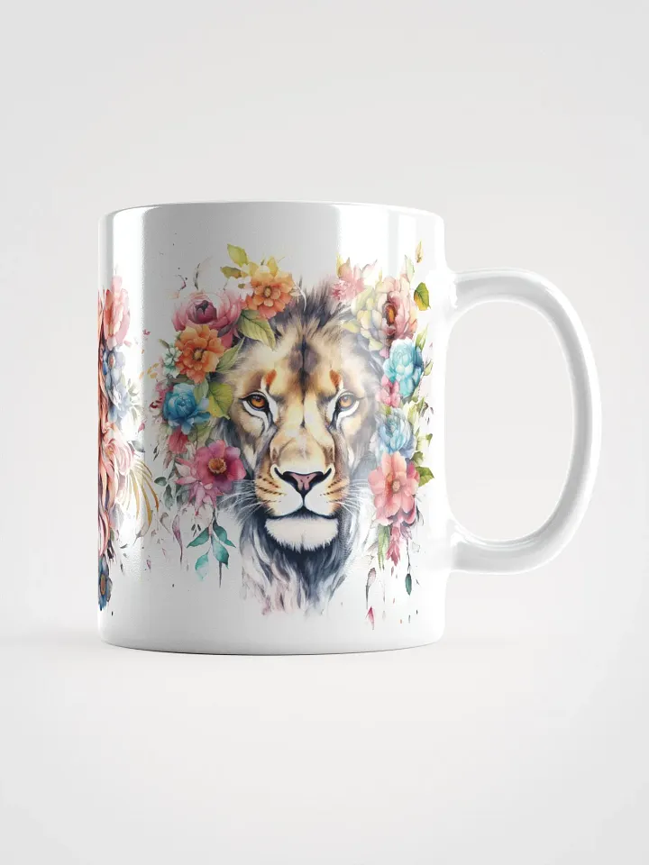Floral Lion Heads White Glossy Mug product image (1)