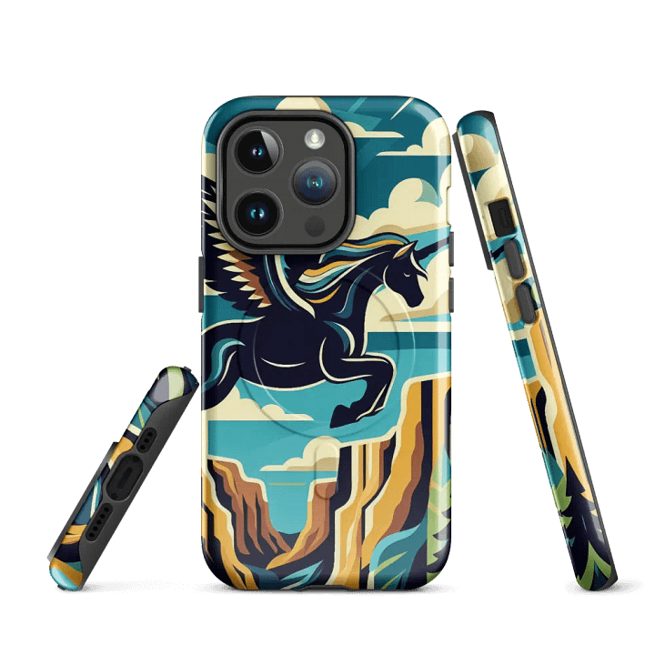 MagSafe® Tough Case for iPhone® | Mystic Charm: AI-Designed Black Unicorn Cartoon with Wings product image (3)