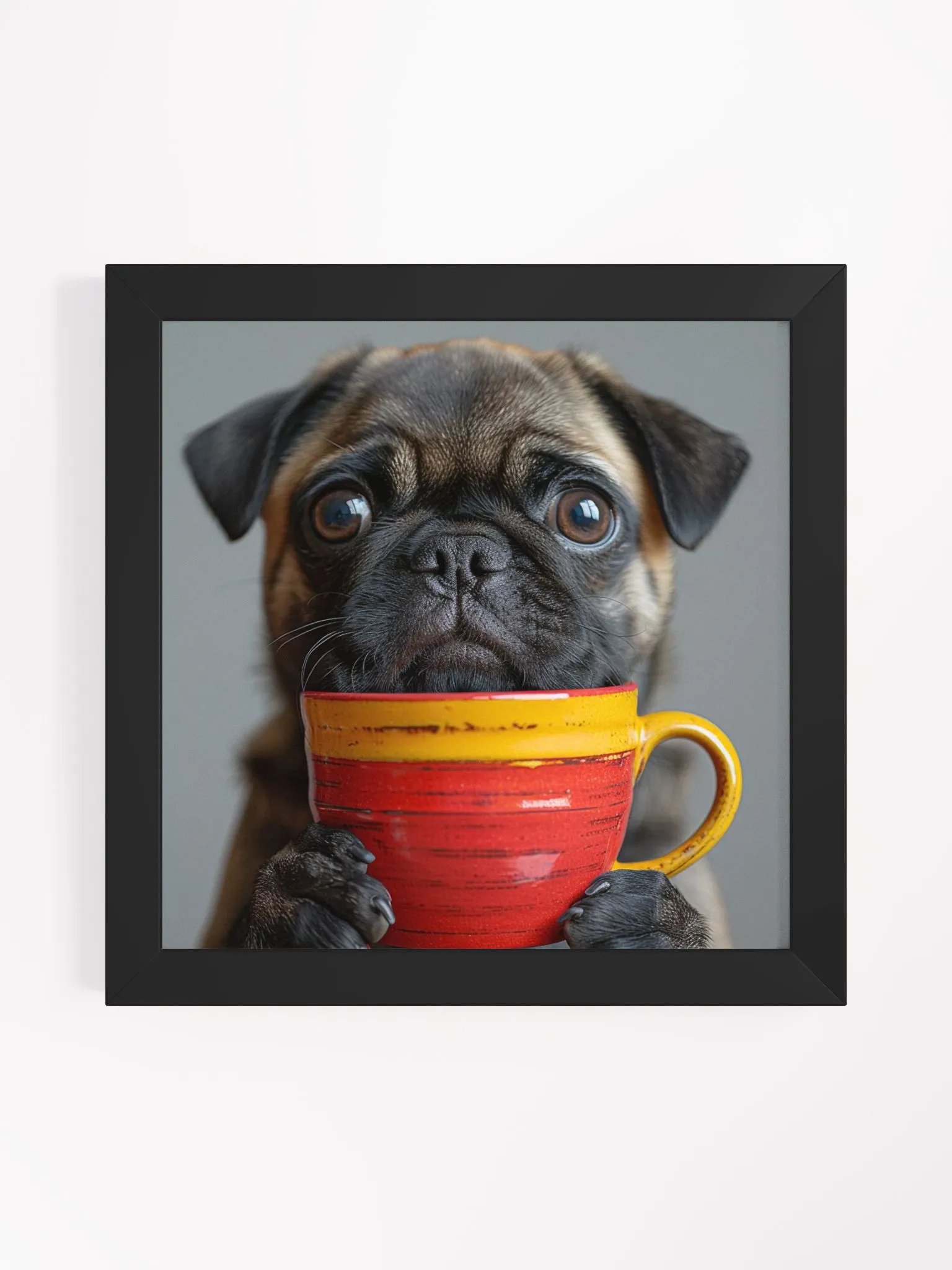 Cute Coffee Lover Pug Puppy Framed Wall Art product image (1)