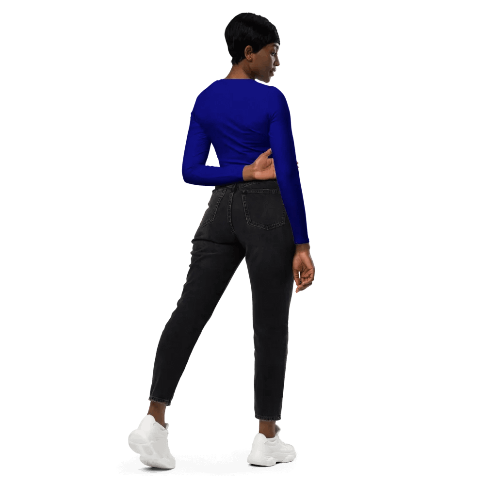 Plain Color Navy Blue Long Sleeve Crop Top product image (4)