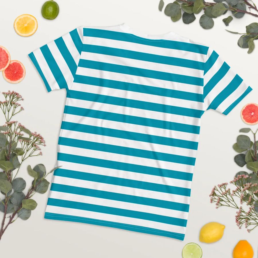 Butterfly Blossom Women's Stripped Teal All-Over Print Tee product image (12)