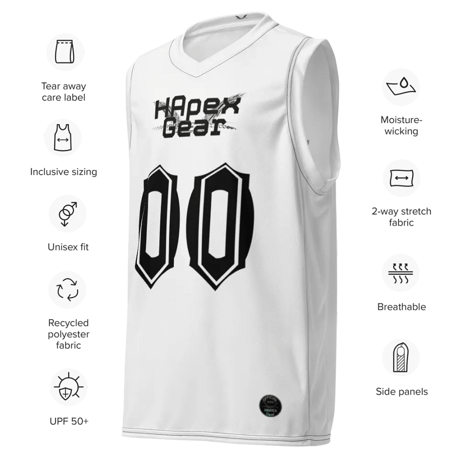 Freaky Hoody - White - Recycled Unisex Basketball Jersey - Black HApex Gear Black Logo product image (7)