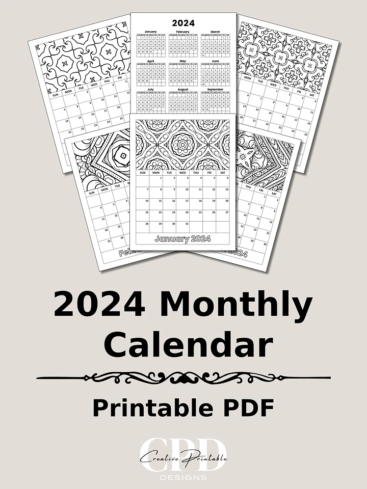 Printable 2024 Monthly Calendar With Coloring Patterns product image (1)