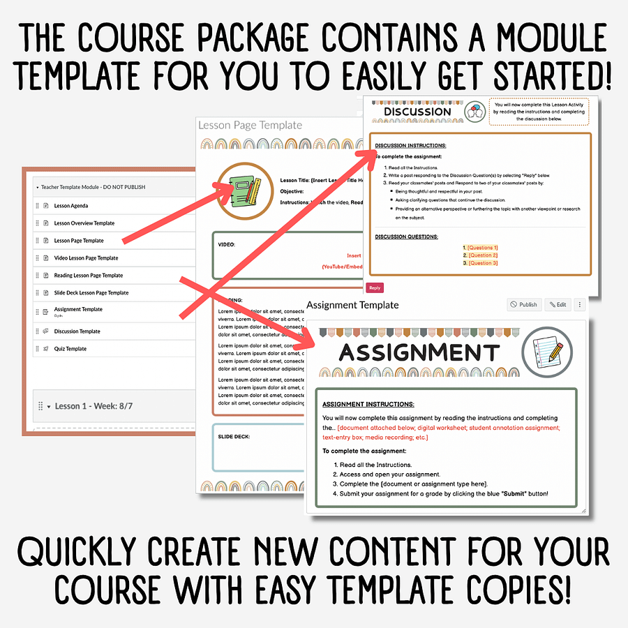Canvas LMS Template - MODULE - Boho Rainbow - 100% Customizable product image (4)