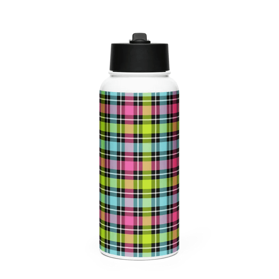 Neon Checkered Plaid Water Bottle product image (4)