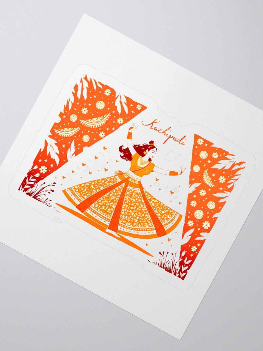 Elegant Kuchipudi Performance | Orange-Hued Art Print Sticker product image (6)