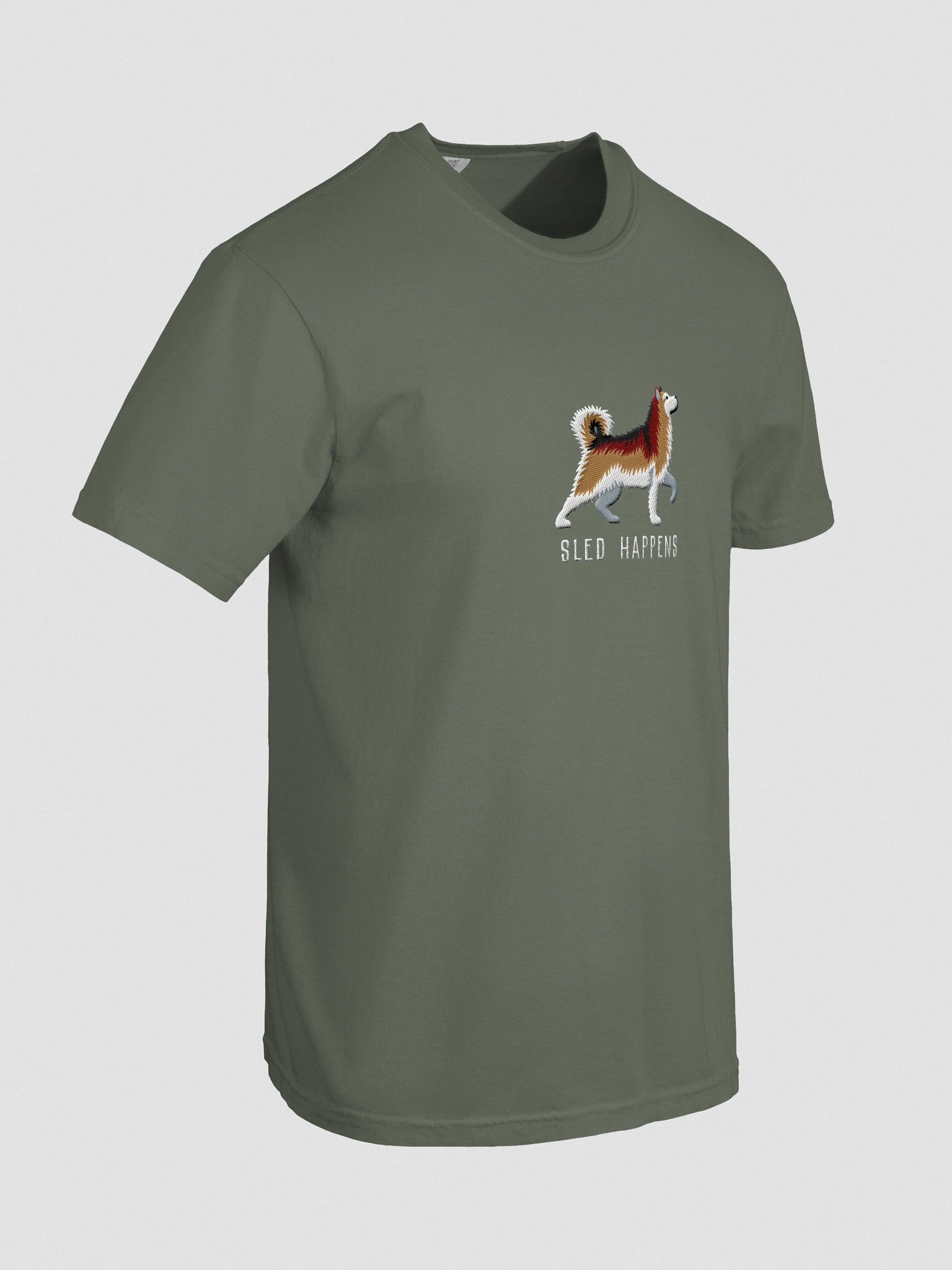 Sled Happens T-Shirt(Embroidered) of an Alaskan Malamute(Sable) product image (11)