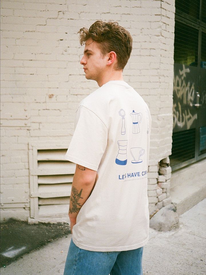 LETS HAVE COFFEE TEE (BONE + BLUE) product image (2)