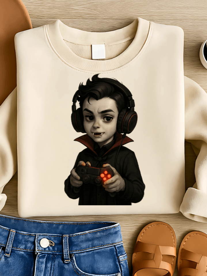 Vampire Gamer Sublimation PNG – Nerdy Halloween Clipart for T-Shirts – Fangs, Headset & Joystick – 300 DPI Instant Digital Download product image (1)