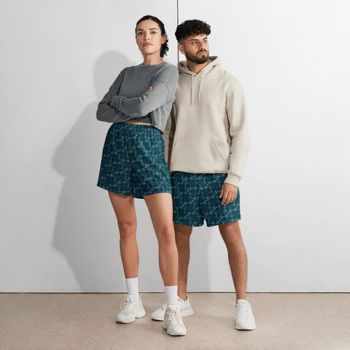 Facet Fantastic Blue Geometric All Over Print Unisex Athletic Long Shorts product image (1)
