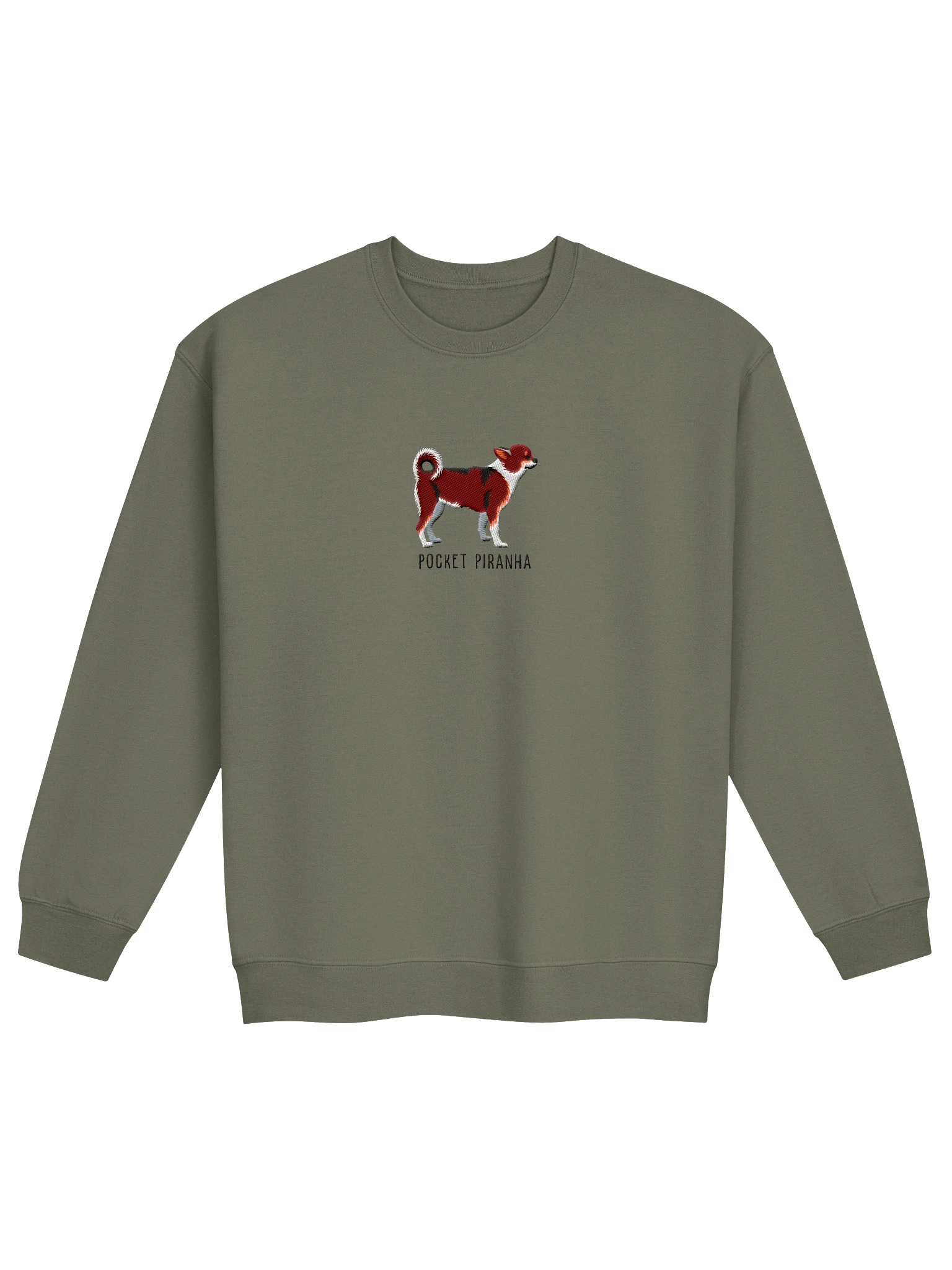 Pocket Piranha Sweatshirt (Embroidered) of a Chihuahua(Chocolate Tricolor) product image (1)