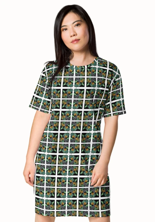 Plants and Tropical Seamless T-Shirt Dress | Woman's Hawaiian Style Casual Dress product image (1)