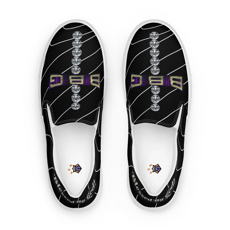 BBG Black Pinstripe Men's Diamond Cross Slip Ons