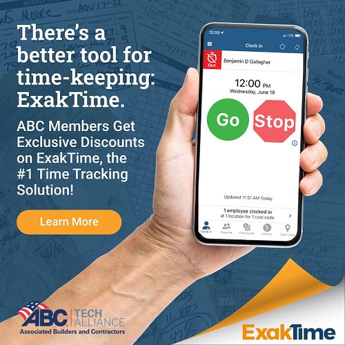 There's a better tool for timekeeping: ExakTime.
ABC members: Say goodbye to paper and spreadsheets, and hello to the constru...