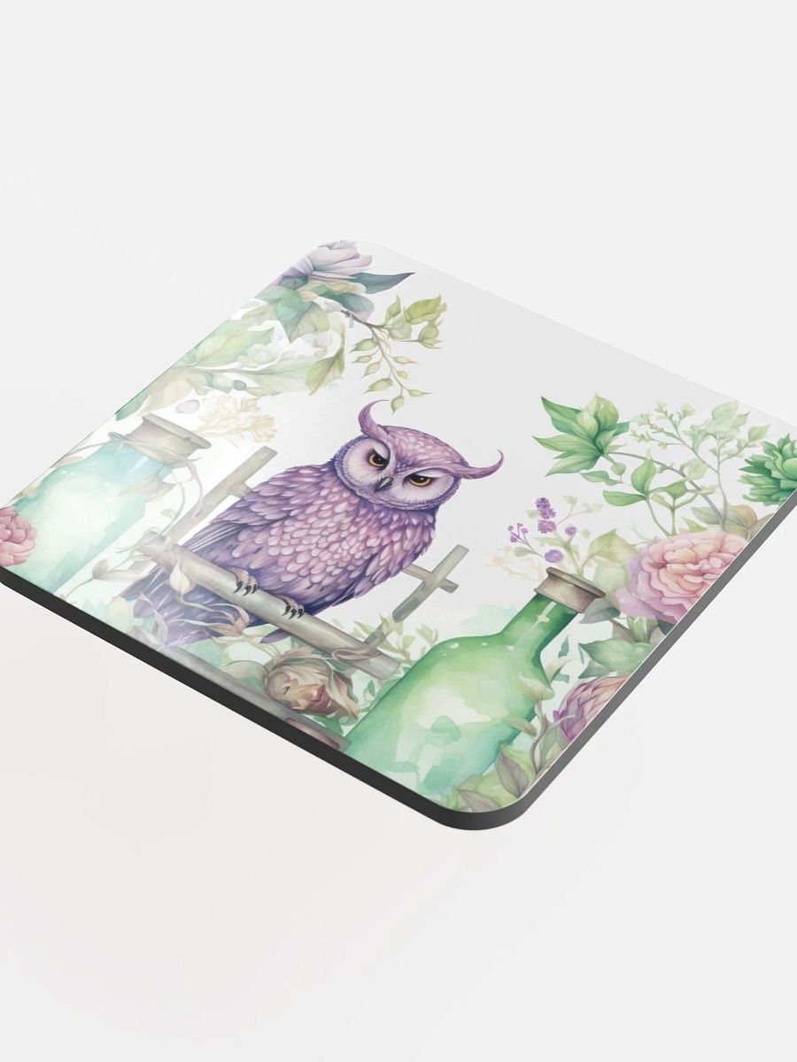 Glossed Cork Coaster 🦉 Peaceful Soft Green Theme - Owls Vibes - Motif 1 product image (4)