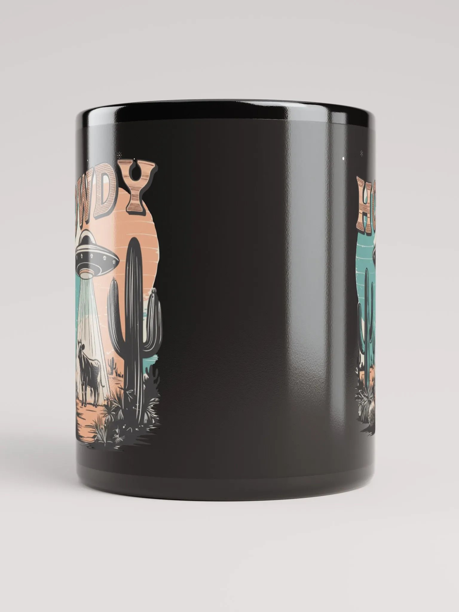 "Howdy-UFO" black glossy mug product image (3)