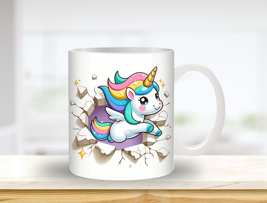 Cartoon Unicorn Wall Breakthrough Mug Sublimation Design, 11oz & 20oz Mug Template, Mug Wrap Template PNG, Digital Download product image (1)