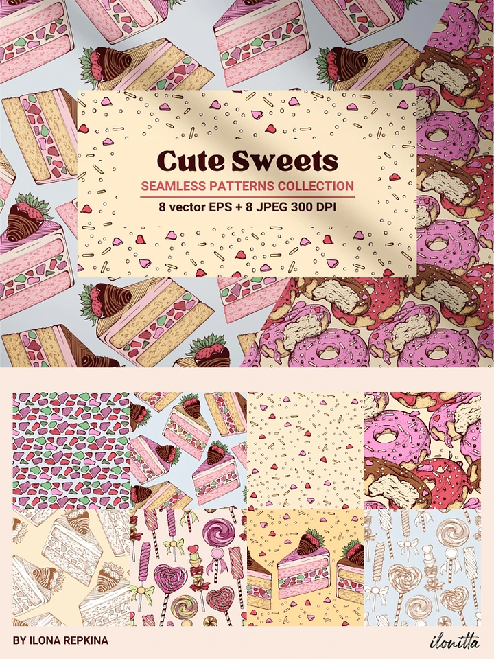 Cute Sweets Hand Drawn Vector Seamless Patterns Collection product image (1)