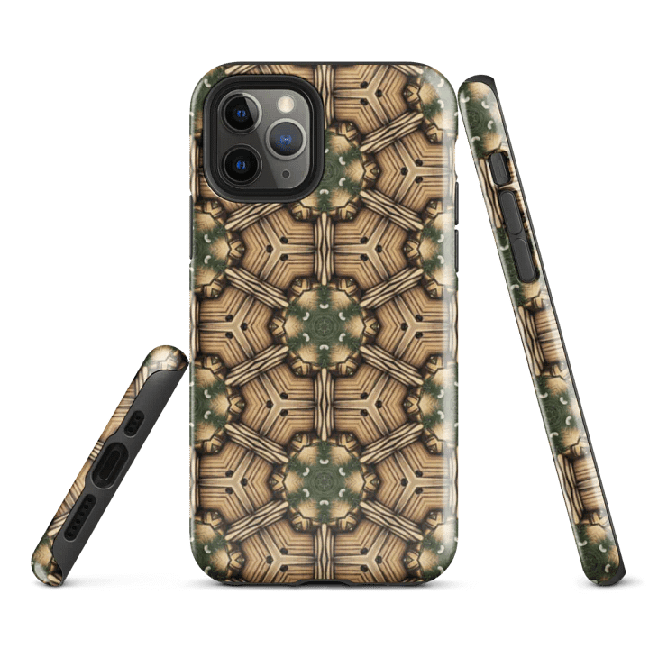 Tough Phone Case for iPhone® - Green and Brown Abstract Logs Hex Geometric Pattern product image (1)
