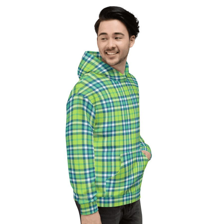 Lime Green and Turquoise Plaid Hoodie product image (5)