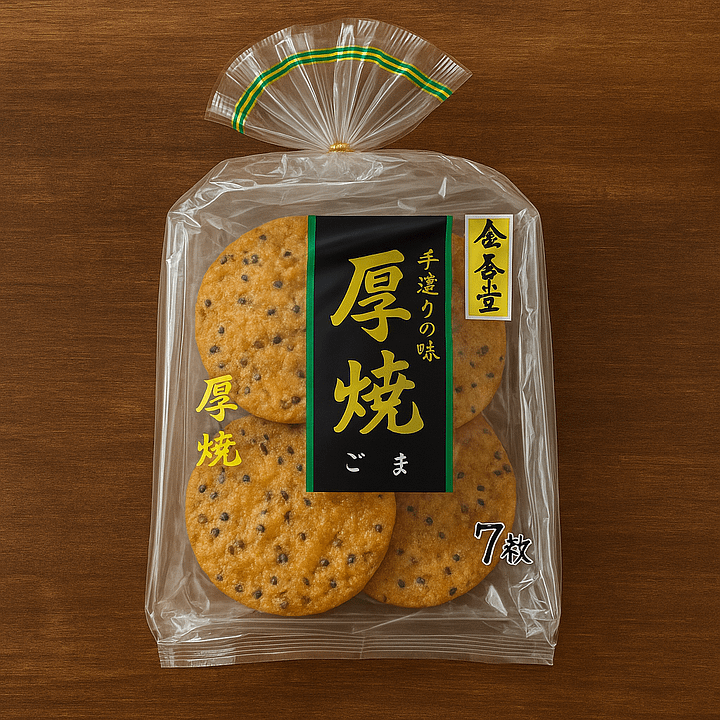 🎎 Kingodō Goma Atsuyaki Senbei Black Sesame Crackers Japan 7pcs 160g product image (1)
