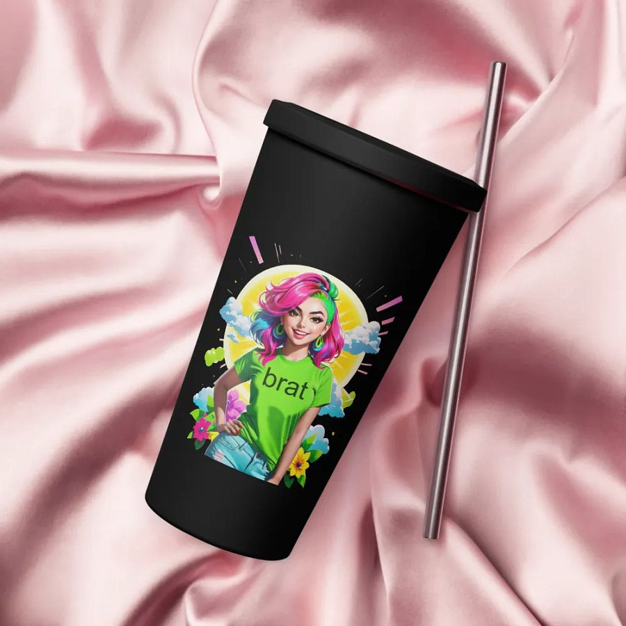 Brat 20 oz Tumbler Cup - Black - Insulated Tumbler with a Straw v5 product image (4)