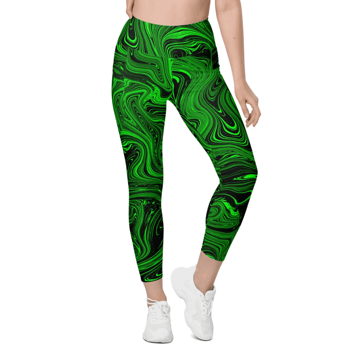 Leggings with Pockets - Green and Black Fluid Swirls product image (1)