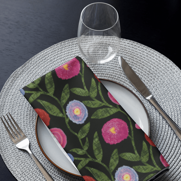 🌼 English Daisies on Black | Set of 4 Cloth Napkins | Monique Faella Designs™ | Cottagecore Floral Table Linens | Garden-Inspired Dining product image (2)
