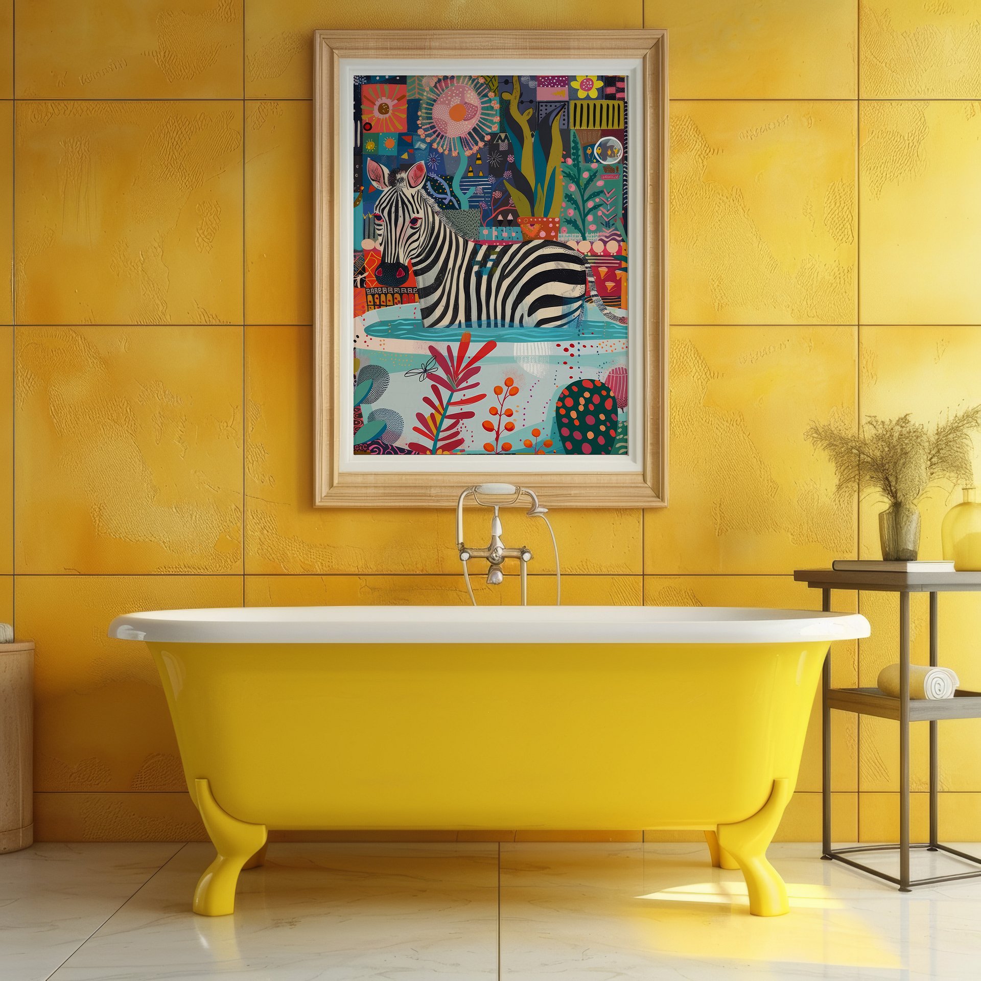 Zebra in Bathtub Maximalist Bathroom Art Print product image (6)
