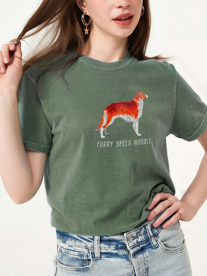 Furry Speed Noodle T-Shirt(Embroidered) of a Borzoi(Red & White) product image (2)